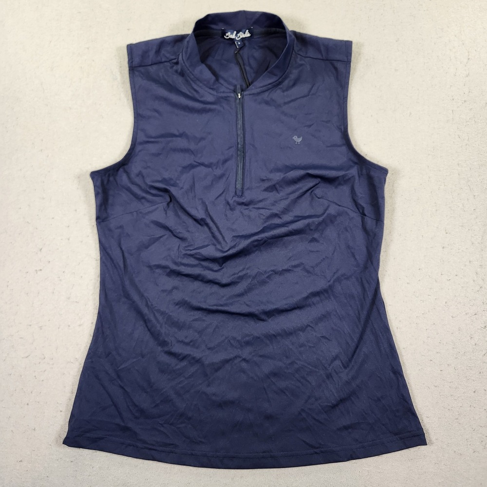 Bad Birdie Blade Polo Golf Shirt Womens S Navy Blue Quarter Zip Sleeveless NWT